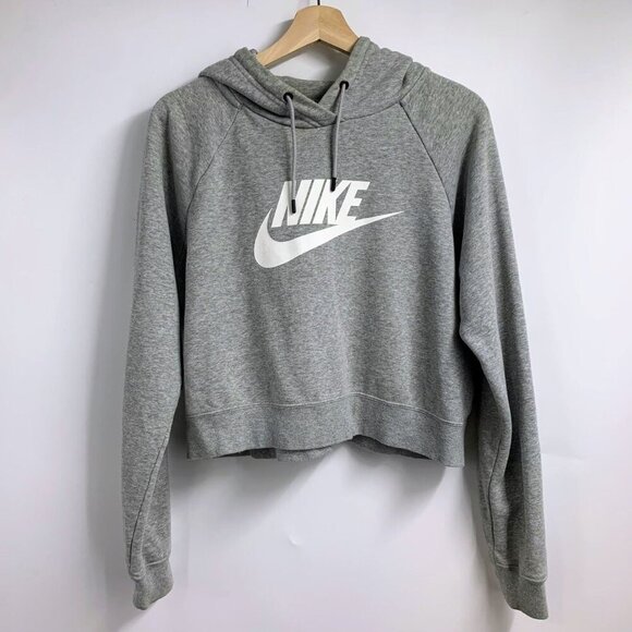 Nike Women's Cropped Fleece Pullover‎ CJ6327-063 Hoodie Sweatshirt Size L - Picture 1 of 11